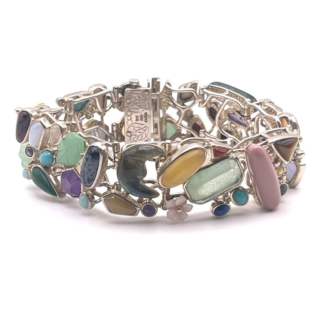 Whitney Kelly WK Multi-Gemstone 925 Silver Link Bracelet 7.5" | B036